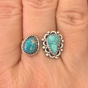 White water turquoise double stone adjustable bypass ring sterling silver 925